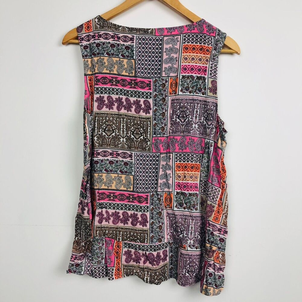 J Jill Women's Printed Scoop Neck Tank Top Shirt 100% Rayon Size Large PETITE - Picture 3 of 5